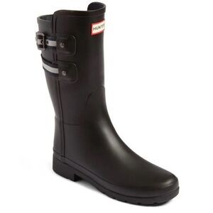 Hunter Refined Webbing black rubber rain boots 7US